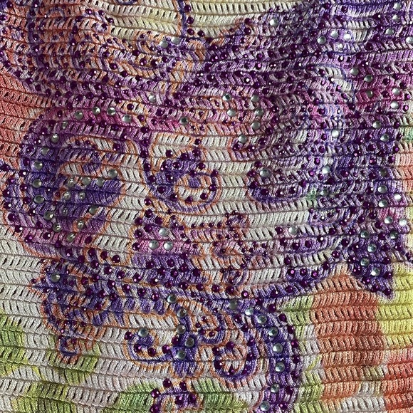 Ing Ladies Floral Beaded Top, Size Small, Orange Floral Multicolor - Picture 5 of 9